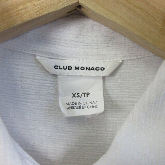 Club Monaco Button Down Blouse Women XS White Sheer Pockets Textured Casual 154 - Picture 3 of 8